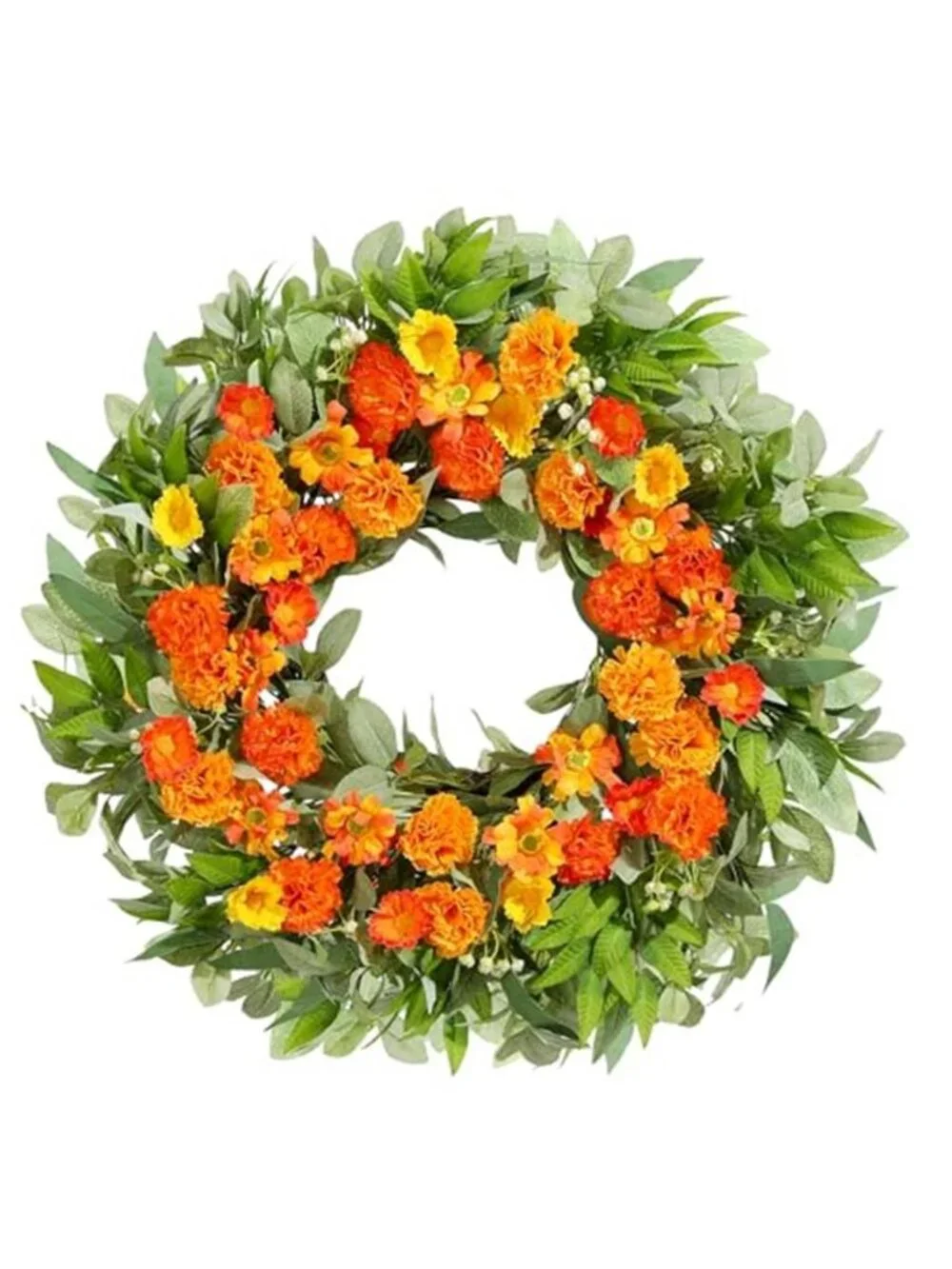 24 Inch Summer Wreaths for Front Door with Carnations Daisies and Eucalyptus